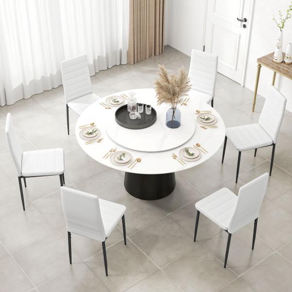 Conjunto de 6 Cadeiras de Sala de Jantar Estofadas em Linho com Pernas em Metal Cadeiras Modernas para Cozinha Quarto Suporta até 120 kg 41x50x97 cm Branco