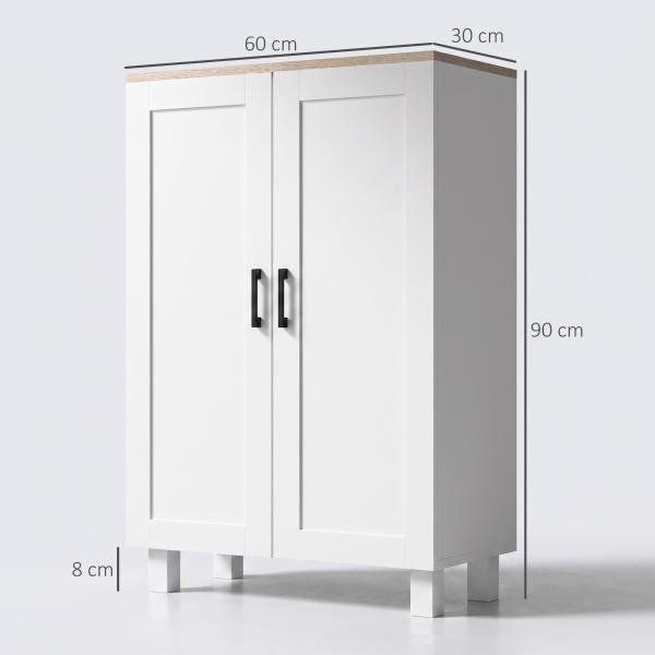 Armário de Sala de Estar Moderno Armário de Armazenamento com 2 Portas Prateleira Ajustável e Base Elevada 60x30x90 cm Branco