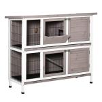 Coelheira de Madeira Exterior de 2 Níveis Gaiola para 1 - 2 Coelhos com Telhado com Abertura Comedouro Bandejas Removíveis Rampa e Portas com Fechadura 122x50x101cm Cor Areia