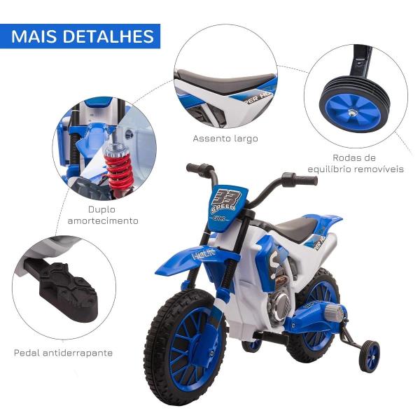 Mota Elétrica para Crianças acima de 3 Anos 12V Mota de Brinquedo Infantil com 2 Rodas de Equilíbrio Velocidade Máx. 8km/h Arranque Suave 106,5x51,5x68cm Azul