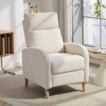 Poltrona Relax Reclinável Manual Estofada em Linho Sintético com Apoio para os Pés e Bolso Lateral 68x90x106 cm Creme