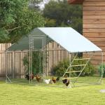 Galinheiro para Exterior 3x2 m Galinheiro de Aço Galvanizado com Comedouro Suspenso Tipo Espeto Poleiro Anti - UV Prata