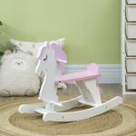 Cavalo Baloiço para Crianças de 1 - 3 Anos Cavalo Baloiço de Madeira com Guiador e Apoio para os Pés 68x27x46,5cm Branco e Rosa