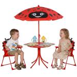 Conjunto de Mesa e Cadeira de Jardim Conjunto de Picnic Dobrável para Crianças Conjunto de Mesa com Chapéu de Sol com Altura Ajustável 100 - 125cm Desenho de Joaninha Vermelho