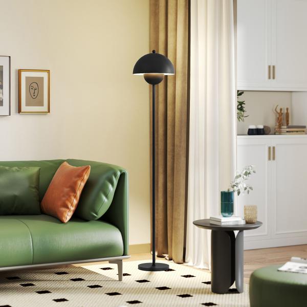 Candeeiro de Pé Moderno com Ecrã em Forma de Taça Refletora de Luz Interruptor de Pé Suporte E27 sem Lâmpada Ø35x155 cm Preto