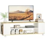 Móvel para TV com Rodas Armário para TV Flutuante com 2 Portas e 2 Prateleiras 120x40x38,5cm Branco e Madeira