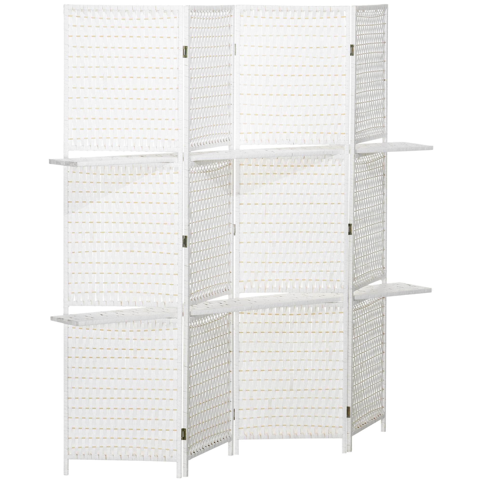 Biombo de 4 Painéis Dobrável Separador de Ambientes Divisor de Ambientes com Prateleiras 181x180cm Branco
