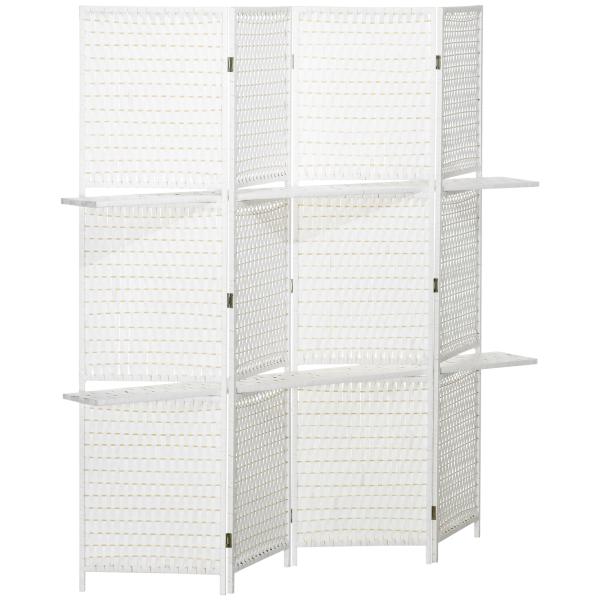 Biombo de 4 Painéis Dobrável Separador de Ambientes Divisor de Ambientes com Prateleiras 181x180cm Branco