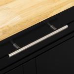 Ilha de Cozinha com Armário Portas e Prateleira Interior Ajustável Gaveta Barra e Suporte para Temperos Móvel Aparador Auxiliar com Rodas para Sala de Jantar 109x40x89cm Preto