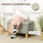 Baú de Armazenamento para Dormitório 33L Puff de Armazenamento Estofado em PU Banco de Arrumação 60x38x40 cm Cinza Claro