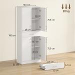 Armário de Cozinha com 4 Portas 1 Gaveta e Prateleiras Ajustáveis Anti - Tombo Armário de Cozinha Moderno 70,8x34x180 cm Branco