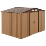 Abrigo de Jardim Exterior 4,83 m² 277x195x192 cm Abrigo e Jardim Metálico para Armazenamento de Ferramentas com Base Incluída e 4 Janelas Castanho