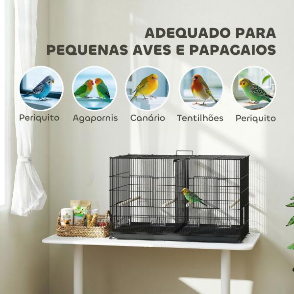 Gaiola para Pássaros com Divisória com Comedouros Poleiros e Bandeja Removível 94x57x57 cm Preto
