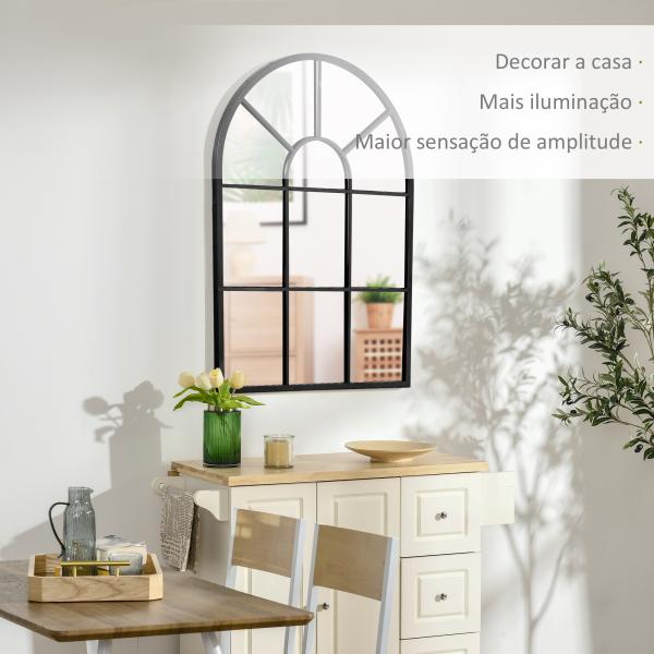 Espelho Decorativo de Parede 60x91 cm Espelho de Metal para Sala de Jantar Dormitório Entrada Estilo Moderno Preto