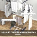 Estendal Vertical de 4 Níveis com Rodas, 2 Abas Rebatíveis, Prateleiras Ajustáveis e Estrutura em Aço, Cinzento e Prateado
