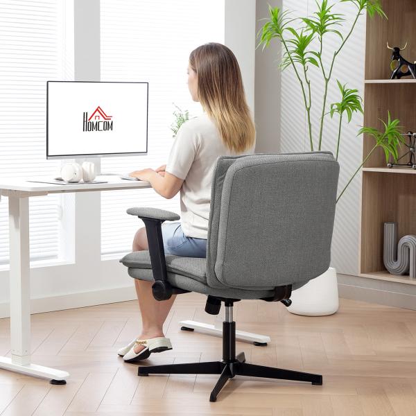 Cadeira de Escritório com Apoios de Braço Rebatíveis Assento Altura Ajustável Função Basculante 76x70x85 - 97 cm Cinzento
