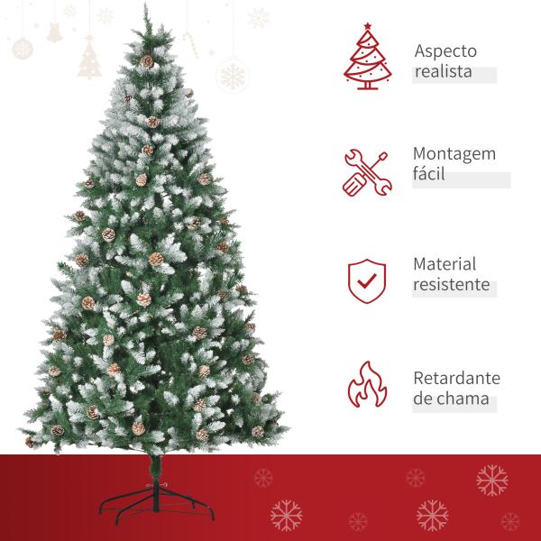 Árvore de Natal Artificial Ø105x210cm com 1440 Pontas de PVC e 75 Pinhas Base Dobrável e Suporte de Aço Decoração de Natal para Interiores Verde
