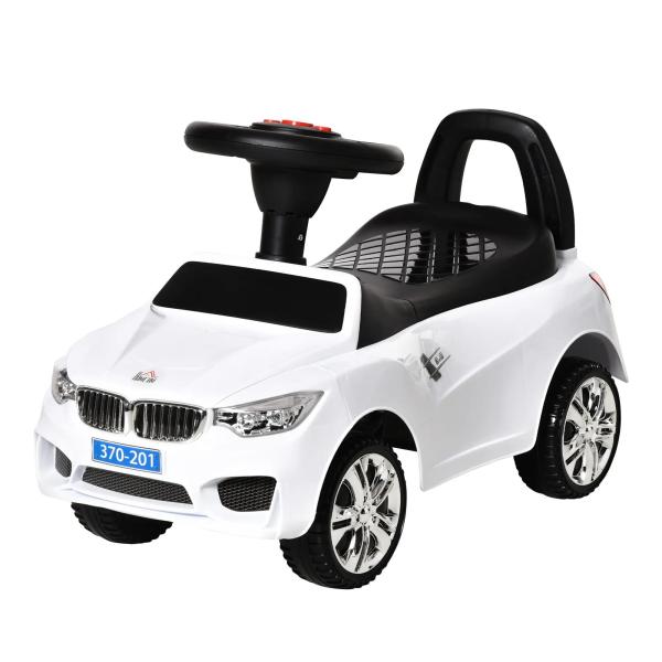 Carro Andador para Crianças de 18 - 36 Meses com Faróis Música Buzina Volante Compartimento de Armazenamento e Alça para Empurrar 63,5x28x36 Branco
