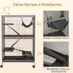 Gaiola para Roedores 80x52x128 cm Casa de 4 Alturas com Rampas Suspensa Rede Bandeja Removível Rodas Cinza Prateado