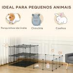 Recinto para Pequenos Animais Recinto Metálico para Animais com Forma Personalizável para Coelhos Porquinho da Índia 175x105x70 cm Preto