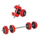 Conjunto de Halteres Ajustáveis HOMCOM 20 kg 2 em 1 — 8 Discos, 2 Barras e Extensor, Preto/Vermelho