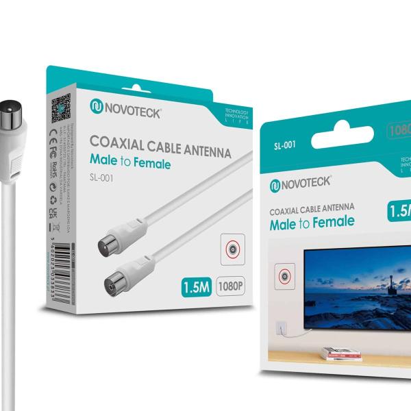 Cabo Coaxial de Antena Novoteck SL-001 - Macho para Fêmea, 1,5m
