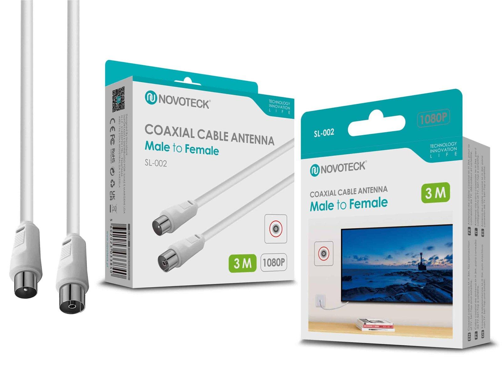 Cabo Coaxial de Antena Novoteck SL-002 – Macho para Fêmea, 3,0m