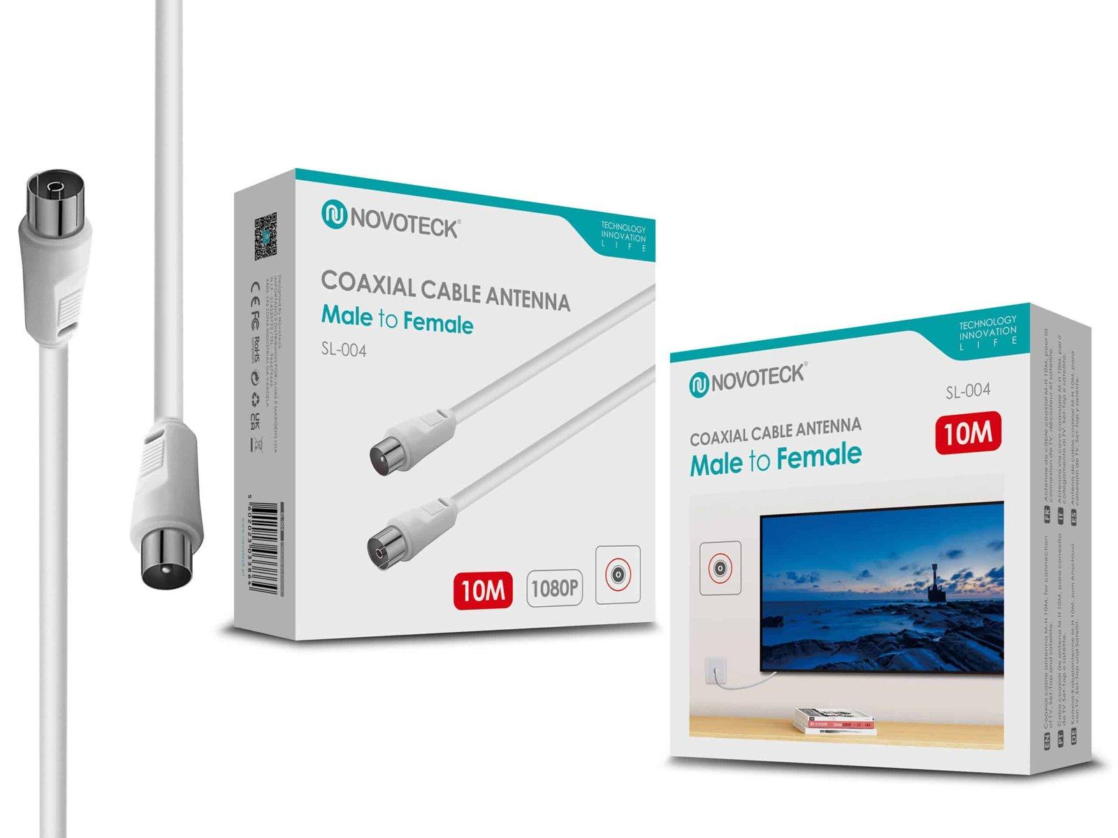 Cabo Coaxial de Antena Novoteck SL-004 – Macho para Fêmea, 10m