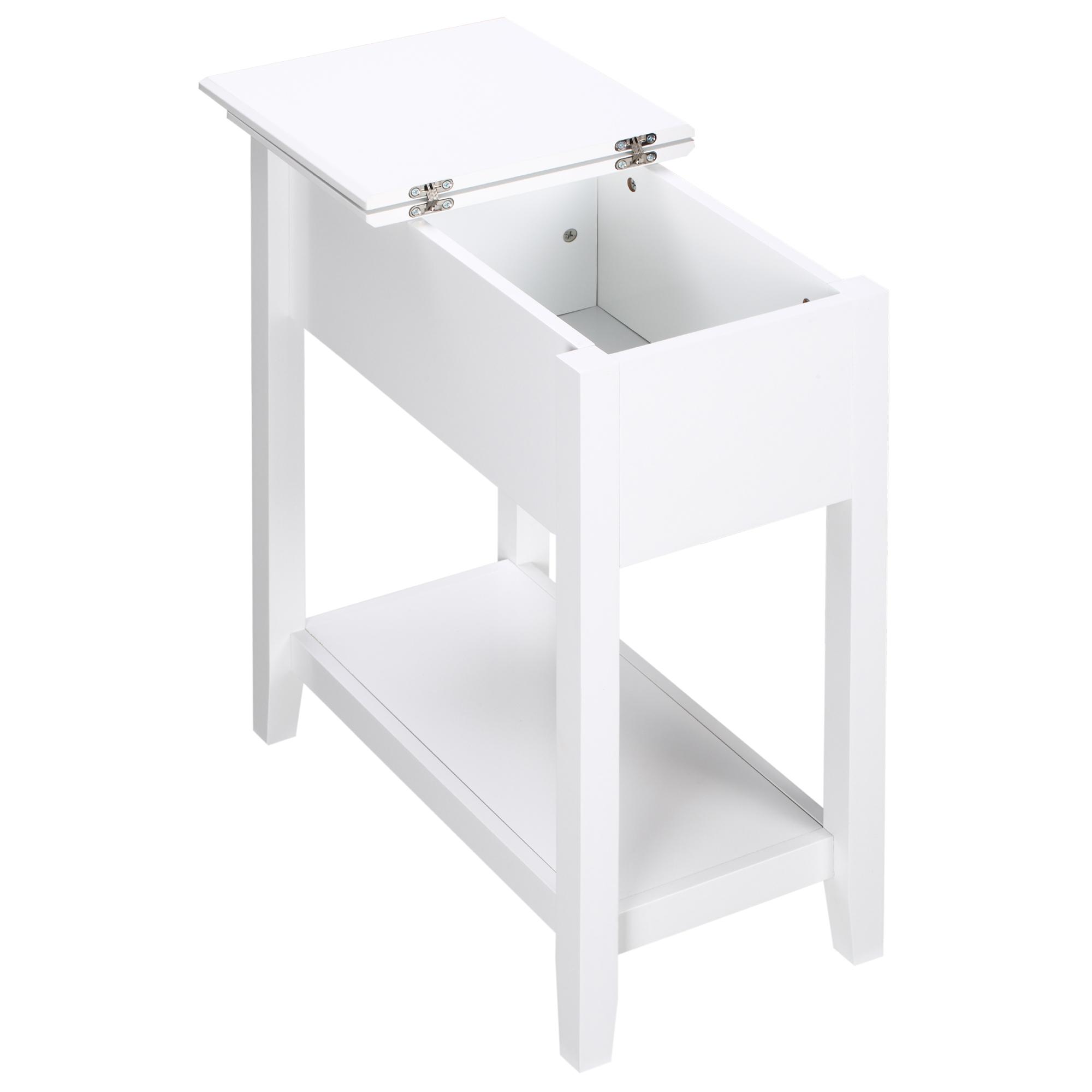 Mesa de Apoio com Tampa Abatível Prateleira de Armazenamento e Orifício para Cabos Oculto 60,5x32,5x70cm Branco