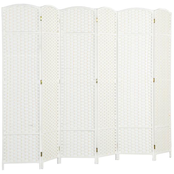 Biombo de 6 Painéis Separador de Ambientes Dobrável 240x170 cm para Sala de Estar Dormitório Escritório Branco