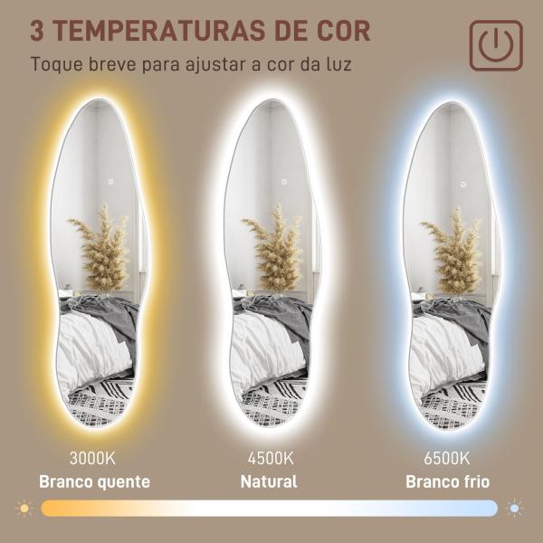Espelho de Pé com Luzes LED 40x120 cm Espelho de Parede com Iluminação em 3 Cores Função de Memória e Controlo Tátil Transparente