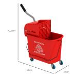 Balde de Limpeza 20L com Rodas e Espremedor Balde para Esfregona com Separador de Água 60x27x70,5 cm Vermelho