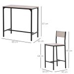 Conjunto de Mesa de Bar com 2 Bancos Conjunto de 3 Peças com 2 Bancos com Encosto e Apoio para Pés Design Industrial Madeira e Preto