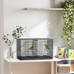Gaiola para Pássaros com Divisória Gaiola para Aves com 4 Comedouros 4 Poleiros e Bandeja Amovível 76x46x46 cm Preto