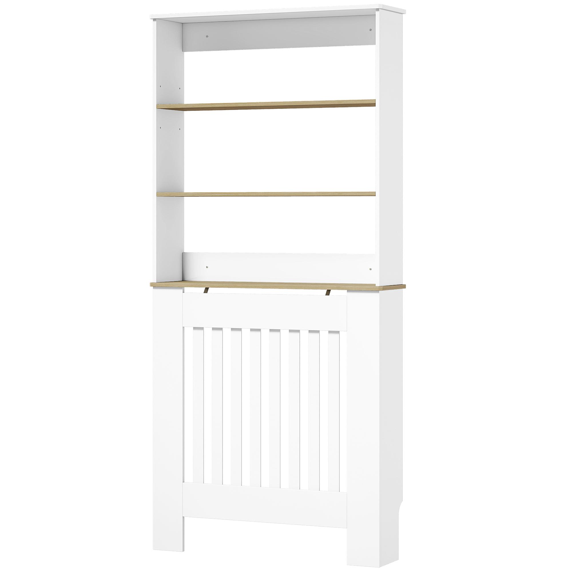 Cobre - radiador com Design Ripado, Estante de 3 Níveis, 78x19x165 cm, Branco e Carvalho