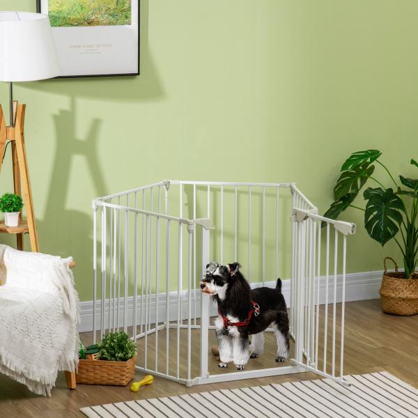 Barreira de Segurança para Animais de Estimação Barreira Dobrável de 5 Painéis com Fechadura Inteligente 300x74,5 cm Branco