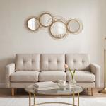 Decoração de Parede 3D de Espelhos Redondos 107x56cm Arte de Parede Decoração de Parede Metálica Dourado