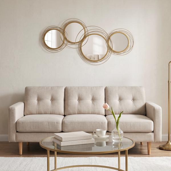 Decoração de Parede 3D de Espelhos Redondos 107x56cm Arte de Parede Decoração de Parede Metálica Dourado