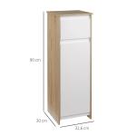 Armário Casa de Banho Baixo Armário de Madeira com Gavetas e 2 Prateleiras para Sala de Estar Dormitório Cozinha 32,6x30x90cm Natural e Branco