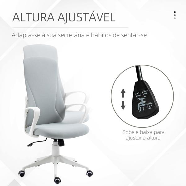 Cadeira de Escritório Ergonómica com Altura Ajustável Função de Inclinação e Encosto Alto 62x56x110 - 119,5 cm Cinza