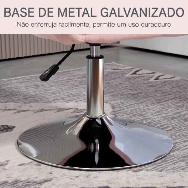 Cadeirão Giratório 360° para Sala de Estar com Altura Ajustável, Encosto Envolvente, Apoios de Braços e Almofada, 60x60x79 - 91 cm, Rosa
