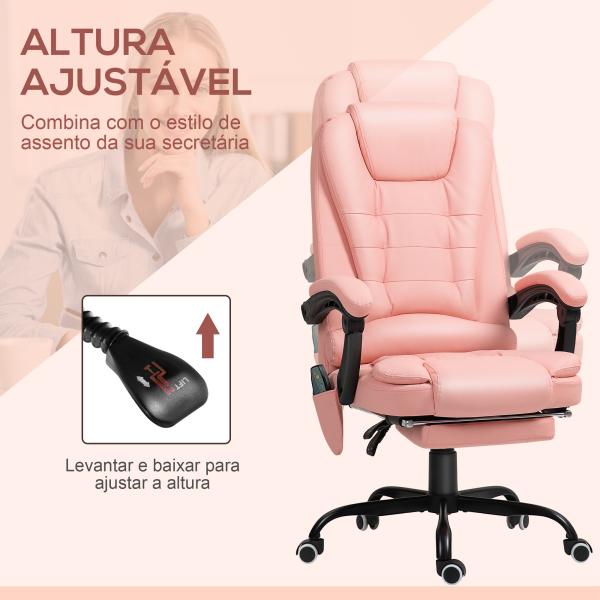 Cadeira de Massagem com 7 Pontos de Massagem Reclinável com Apoio para os Pés e Controlo Remoto 67x67x111 - 121 cm Rosa