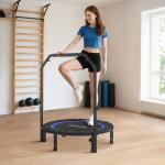 Trampolim de Fitness Ø102 cm Dobrável com Guiador Ajustável de 4 Níveis e Bandas para Treino de Pernas e Corpo Azul