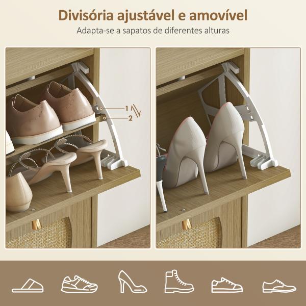 Sapateira Estreita com 4 Portas de Vime Sapateira para Entrada com Prateleiras Ajustáveis para 16 Pares de Sapatos 104,5x24x88 cm Madeira