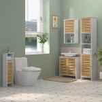 Móvel para Lavatório Móvel Sob Lavatório Moderno com Portas Magnéticas de Bambu e Estante Ajustável 60x30x60 cm Branco e Madeira