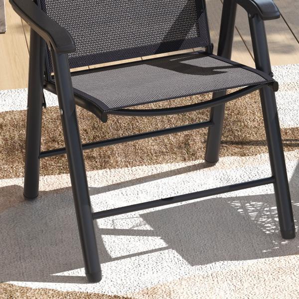 Conjunto de 2 Cadeiras Dobráveis para Exterior Cadeiras para Jardim com Textilene e Metal 58x64x94 cm Cinza Escuro