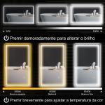 Espelho Casa de Banho com Luz LED 100x60 cm Espelho de Parede com Iluminação Anti - Embaciamento Brilho Ajustável e Interruptor Tátil