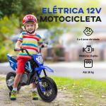 Mota Elétrica Infantil 12V com Música, Velocidade 2,4 - 5 km/h, Rodas Auxiliares, 107x56x70 cm, Azul