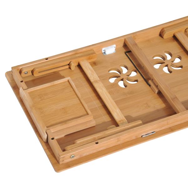 Mesa de Computador Portátil de Bambu Dobrável Reclinável e Altura Ajustável Mesa Auxiliar com1 Gaveta 72x35x22 - 30 cm Madeira