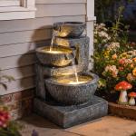 Fonte de Jardim com Iluminação LED e Bomba Cascata Decorativa de 3 Níveis 40x37x61 cm Multicolor